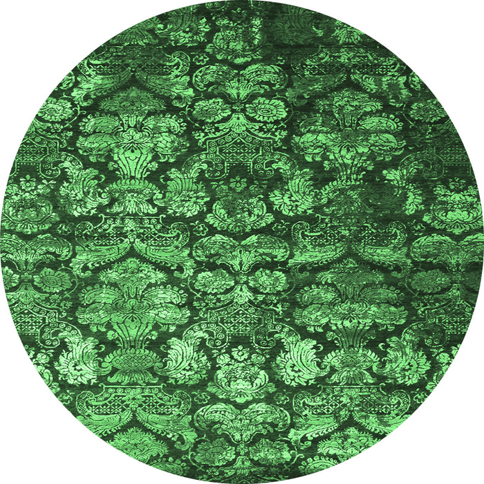 Round Abstract Emerald Green Contemporary Rug, con1273emgrn