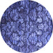 Round Abstract Blue Contemporary Rug, con1273blu