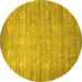 Round Abstract Yellow Contemporary Rug, con1274yw