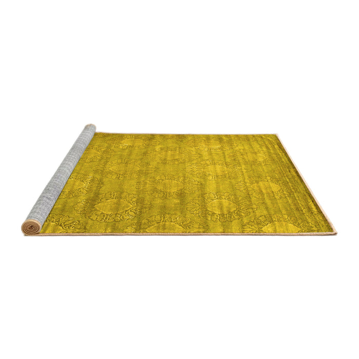 Sideview of Machine Washable Abstract Yellow Contemporary Rug, wshcon1274yw