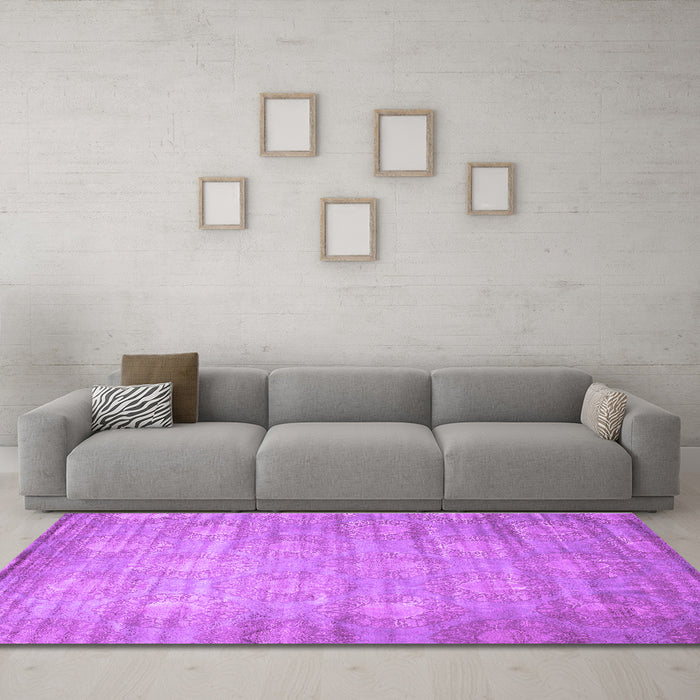 Machine Washable Abstract Purple Contemporary Area Rugs in a Living Room, wshcon1274pur