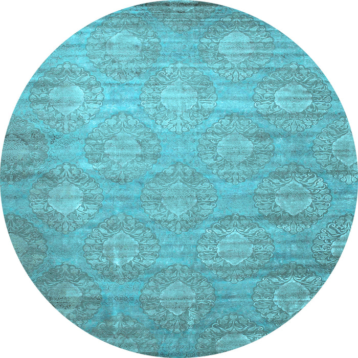 Round Abstract Light Blue Contemporary Rug, con1274lblu