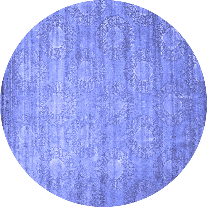 Round Machine Washable Abstract Blue Contemporary Rug, wshcon1274blu