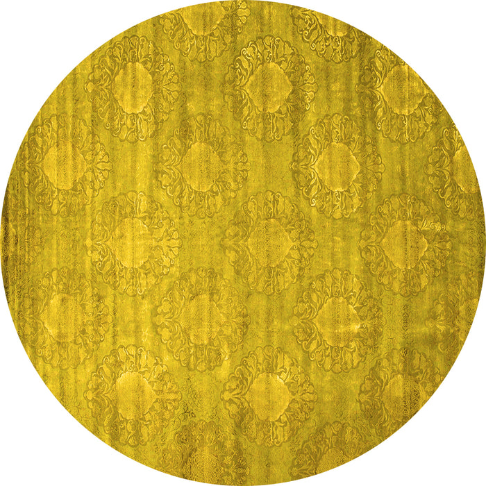 Round Machine Washable Abstract Yellow Contemporary Rug, wshcon1274yw