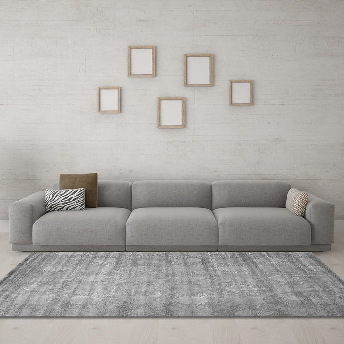Machine Washable Abstract Gray Contemporary Rug in a Living Room,, wshcon1274gry