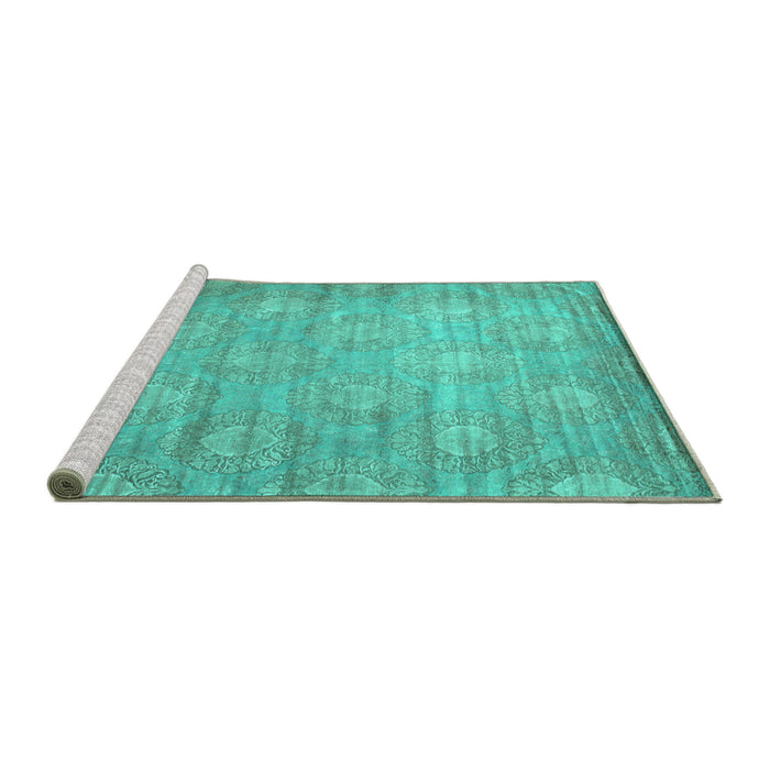 Sideview of Machine Washable Abstract Turquoise Contemporary Area Rugs, wshcon1274turq