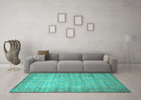 Machine Washable Abstract Turquoise Contemporary Rug, wshcon1274turq