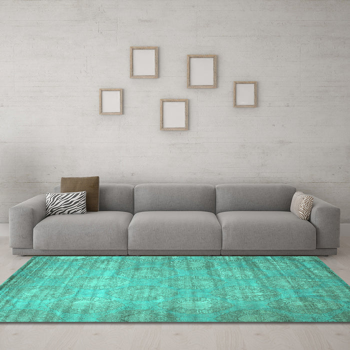 Machine Washable Abstract Turquoise Contemporary Area Rugs in a Living Room,, wshcon1274turq