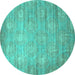 Round Machine Washable Abstract Turquoise Contemporary Area Rugs, wshcon1274turq