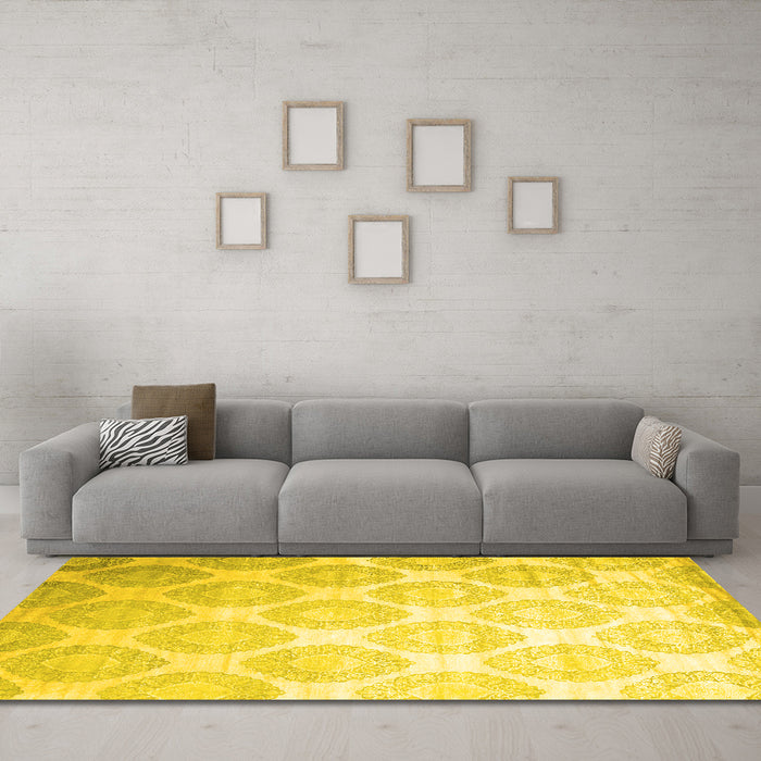 Machine Washable Abstract Yellow Contemporary Rug in a Living Room, wshcon1275yw