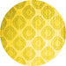 Round Machine Washable Abstract Yellow Contemporary Rug, wshcon1275yw