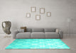 Machine Washable Abstract Turquoise Contemporary Area Rugs in a Living Room,, wshcon1275turq