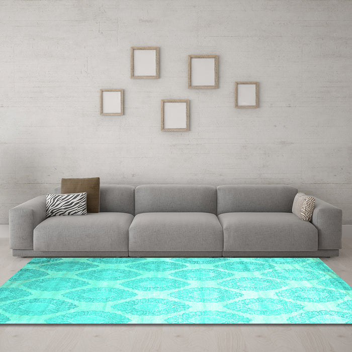 Machine Washable Abstract Turquoise Contemporary Area Rugs in a Living Room,, wshcon1275turq