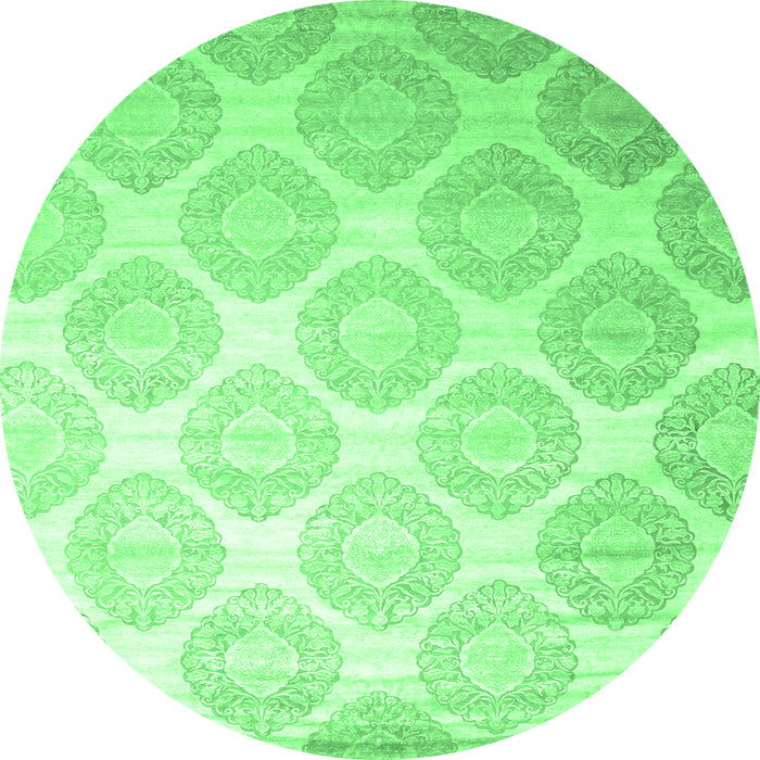 Round Machine Washable Abstract Emerald Green Contemporary Area Rugs, wshcon1275emgrn