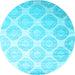 Round Abstract Light Blue Contemporary Rug, con1275lblu