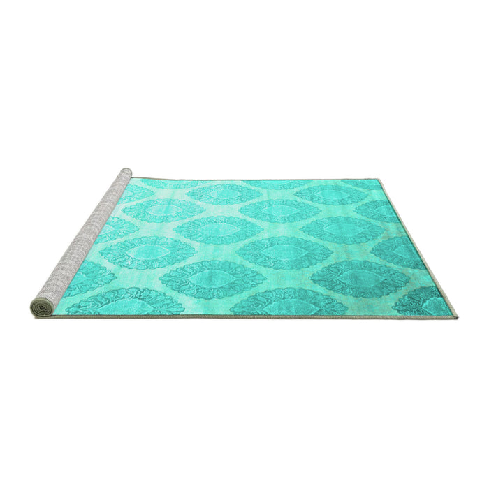 Sideview of Machine Washable Abstract Turquoise Contemporary Area Rugs, wshcon1275turq