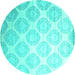 Round Machine Washable Abstract Turquoise Contemporary Area Rugs, wshcon1275turq