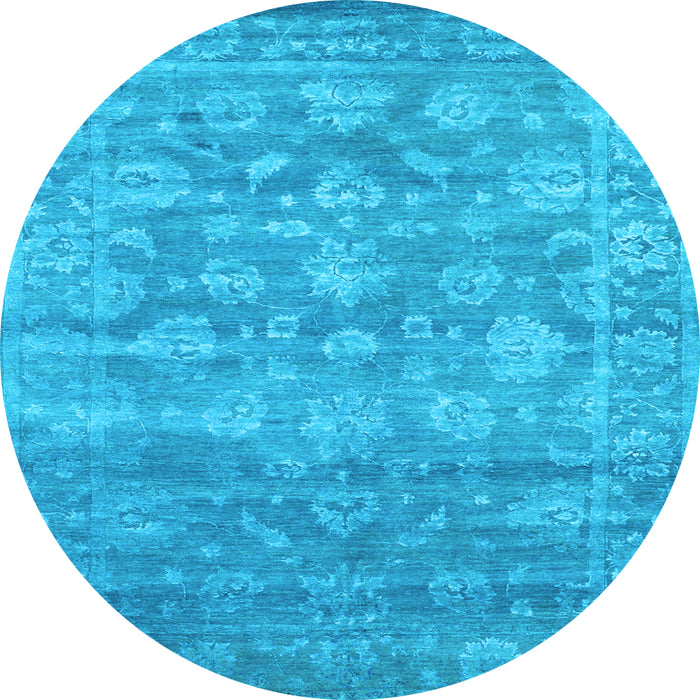 Round Machine Washable Persian Light Blue Bohemian Rug, wshcon1276lblu