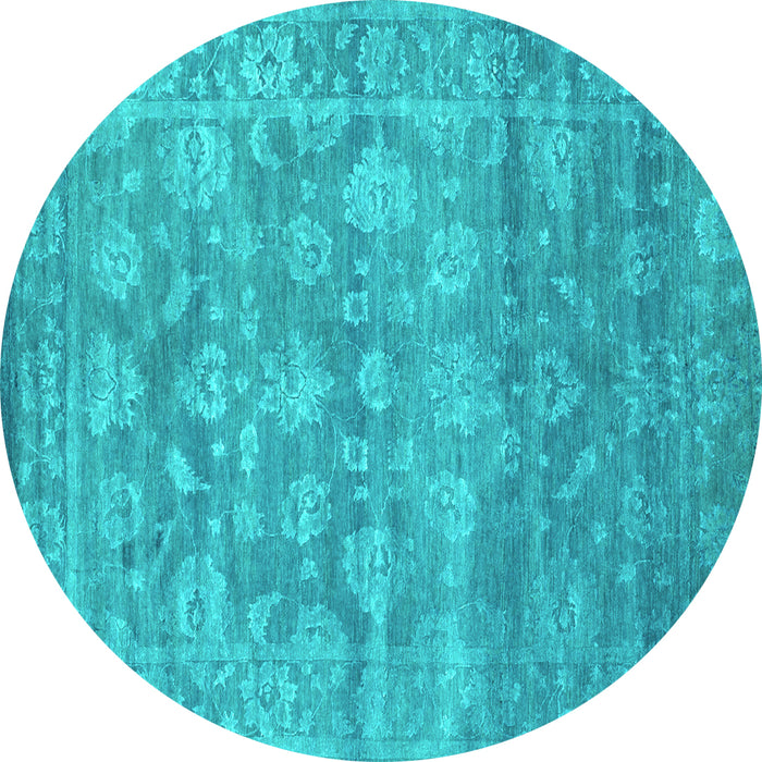 Round Machine Washable Persian Turquoise Bohemian Area Rugs, wshcon1276turq