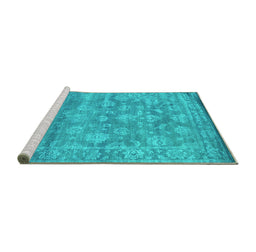Sideview of Machine Washable Persian Turquoise Bohemian Area Rugs, wshcon1276turq