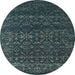 Round Machine Washable Abstract Light Blue Contemporary Rug, wshcon1277lblu