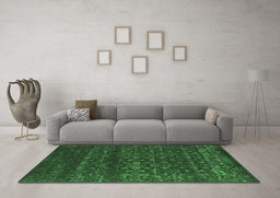 Machine Washable Abstract Emerald Green Contemporary Area Rugs in a Living Room,, wshcon1277emgrn