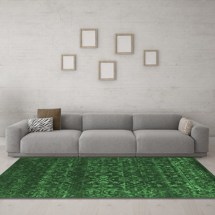 Machine Washable Abstract Emerald Green Contemporary Area Rugs in a Living Room,, wshcon1277emgrn