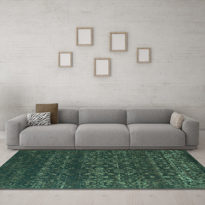 Machine Washable Abstract Turquoise Contemporary Area Rugs in a Living Room,, wshcon1277turq