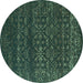 Round Machine Washable Abstract Turquoise Contemporary Area Rugs, wshcon1277turq