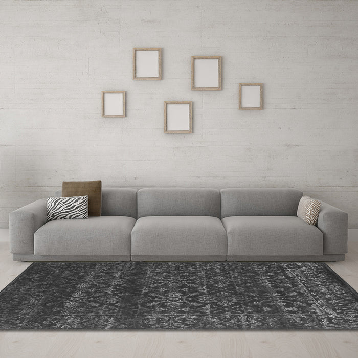 Machine Washable Abstract Gray Contemporary Rug in a Living Room,, wshcon1277gry