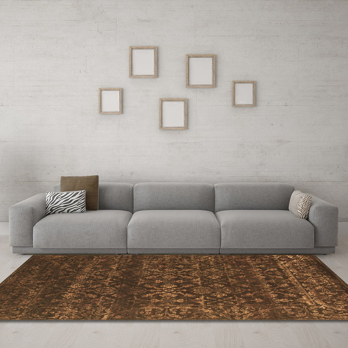 Machine Washable Abstract Brown Contemporary Rug in a Living Room,, wshcon1277brn