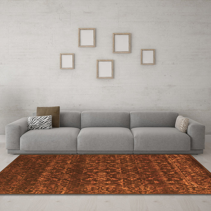 Machine Washable Abstract Orange Contemporary Area Rugs in a Living Room, wshcon1277org