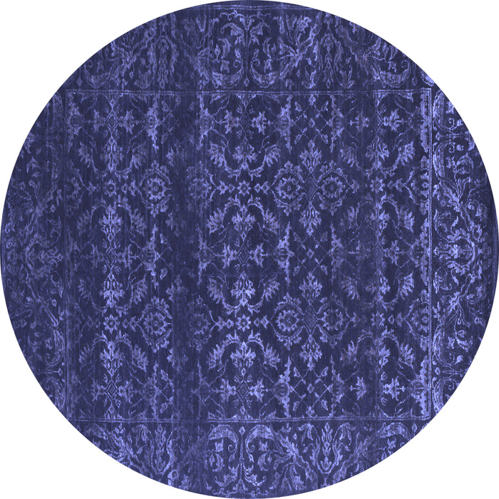 Round Abstract Blue Contemporary Rug, con1277blu
