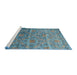 Serging Thickness of Machine Washable Contemporary Deep Turquoise Green Rug, wshcon1278