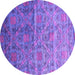 Round Machine Washable Abstract Purple Contemporary Area Rugs, wshcon1278pur