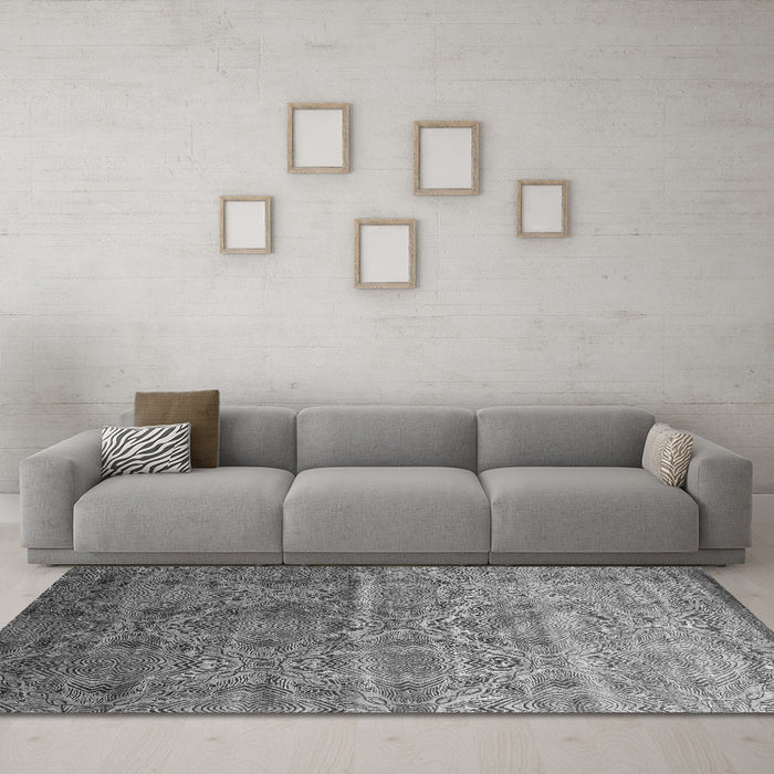 Machine Washable Abstract Gray Contemporary Rug in a Living Room,, wshcon1278gry