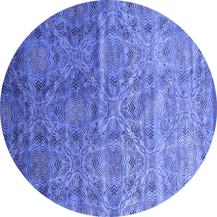 Round Abstract Blue Contemporary Rug, con1278blu