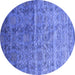 Round Abstract Blue Contemporary Rug, con1278blu