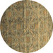 Round Machine Washable Abstract Brown Contemporary Rug, wshcon1278brn