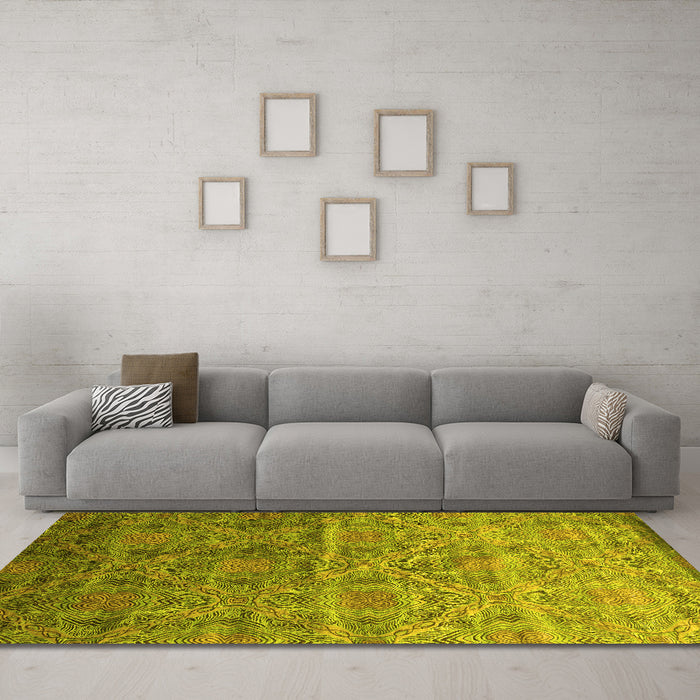 Machine Washable Abstract Yellow Contemporary Rug in a Living Room, wshcon1278yw