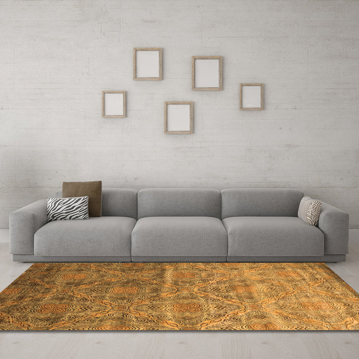 Machine Washable Abstract Orange Contemporary Area Rugs in a Living Room, wshcon1278org