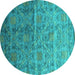 Round Machine Washable Abstract Turquoise Contemporary Area Rugs, wshcon1278turq