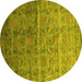 Round Abstract Yellow Contemporary Rug, con1278yw