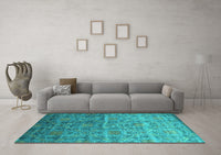 Machine Washable Abstract Turquoise Contemporary Rug, wshcon1278turq