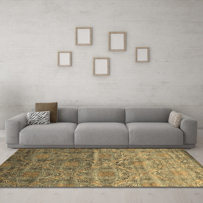 Machine Washable Abstract Brown Contemporary Rug in a Living Room,, wshcon1278brn
