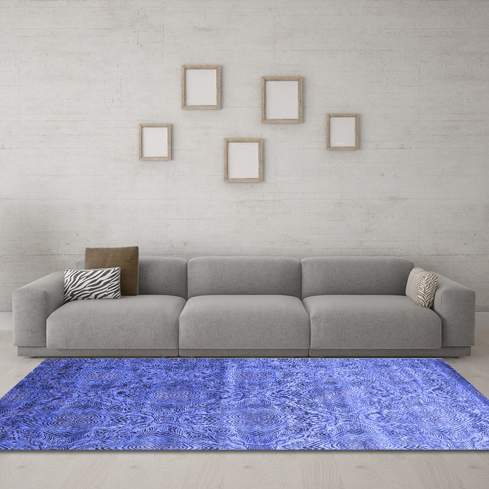 Machine Washable Abstract Blue Contemporary Rug in a Living Room, wshcon1278blu