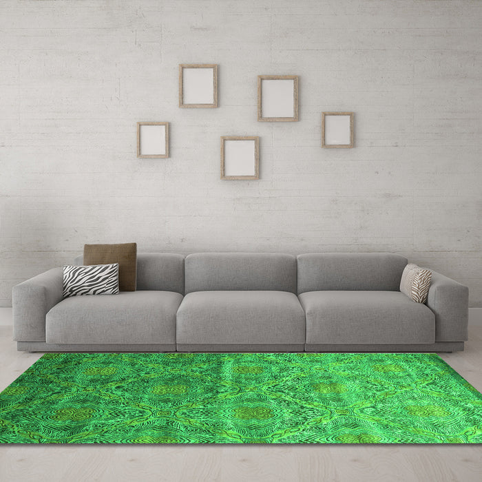 Machine Washable Abstract Green Contemporary Area Rugs in a Living Room,, wshcon1278grn