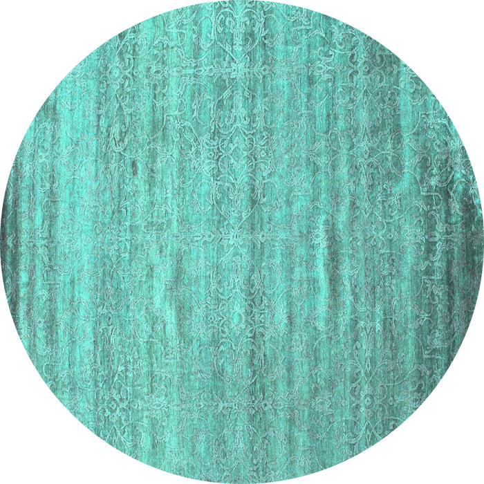 Round Abstract Turquoise Contemporary Rug, con1279turq