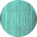 Round Abstract Turquoise Contemporary Rug, con1279turq