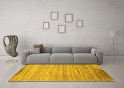 Machine Washable Abstract Yellow Contemporary Rug in a Living Room, wshcon1279yw